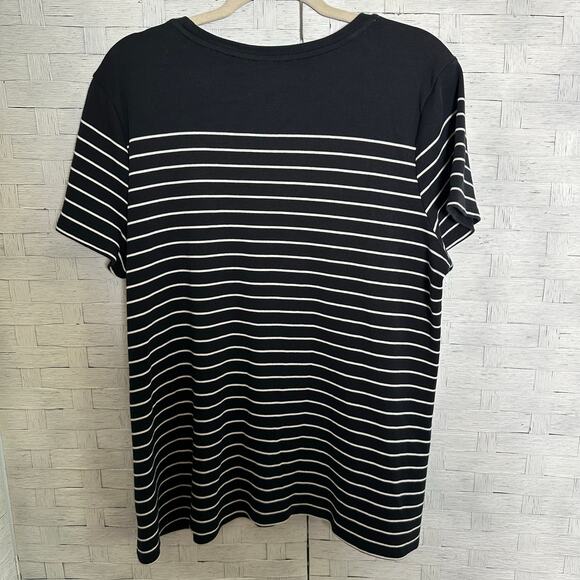Isaac Mizrahi women’s T-shirt black white nautical striped feminine cozycore - Picture 2 of 10